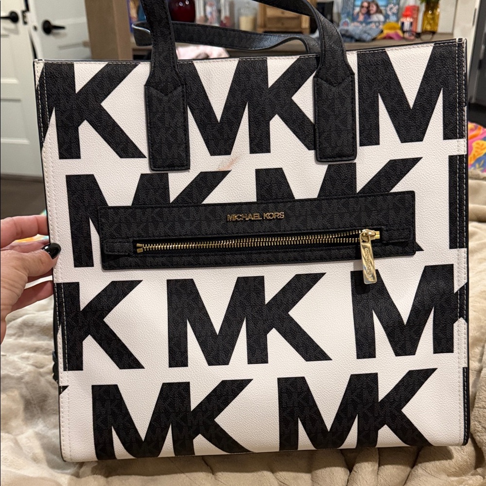 Michael Kors Black & White MK Logo Tote
